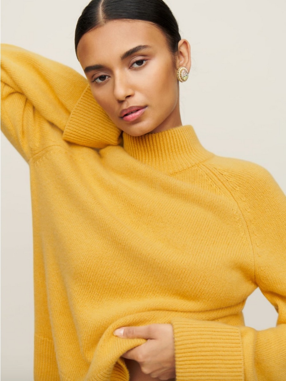 Reformation Garrett Yellow Cashmere Oversized Tunic Turtleneck Sweater Size S